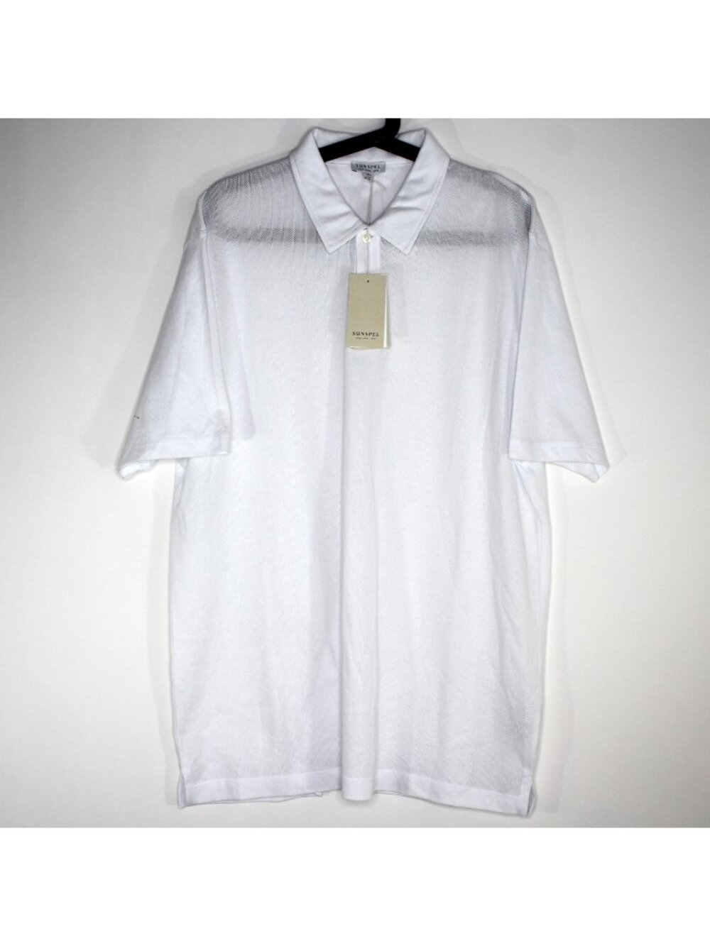 Sunspel Mens XL Perforated White Polo Shirt NEW F1372